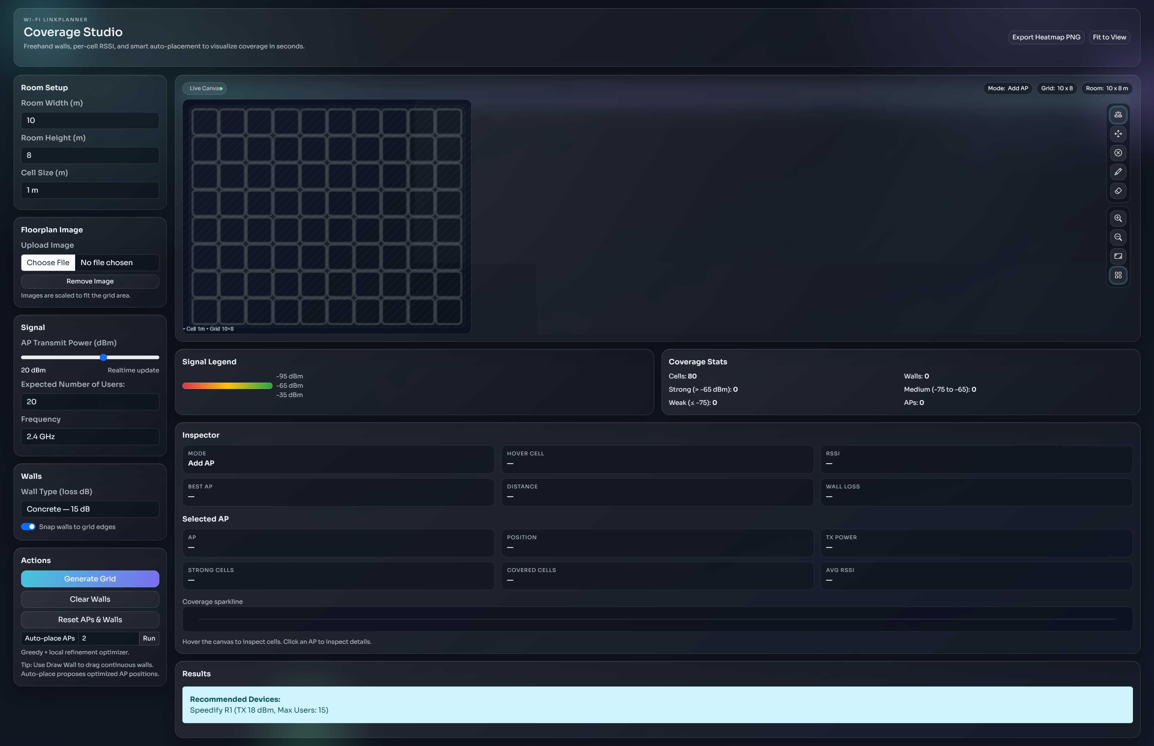 Wi‑Fi Planner interface screenshot